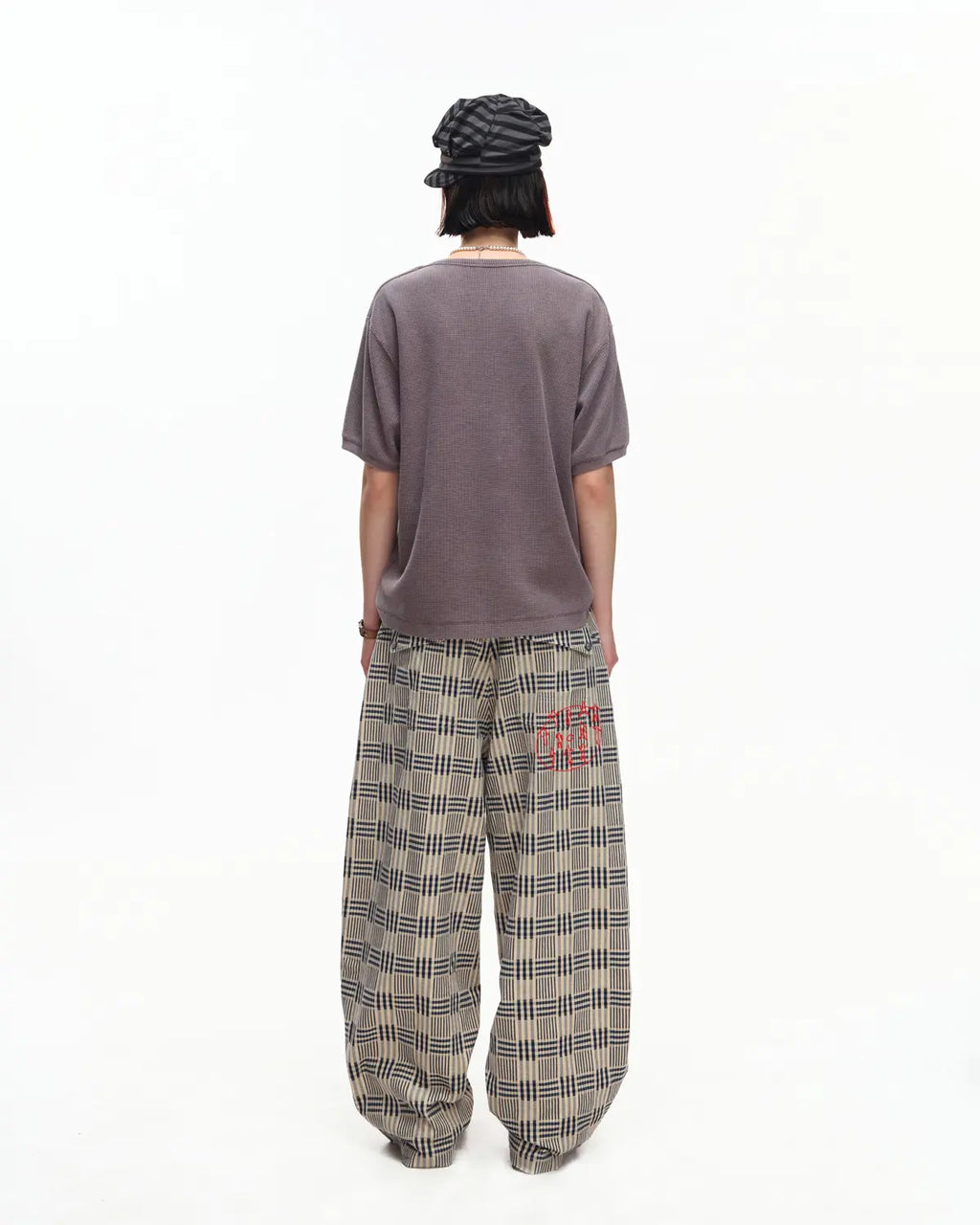 EMO Vintage Plaid Balloon Trousers Brown