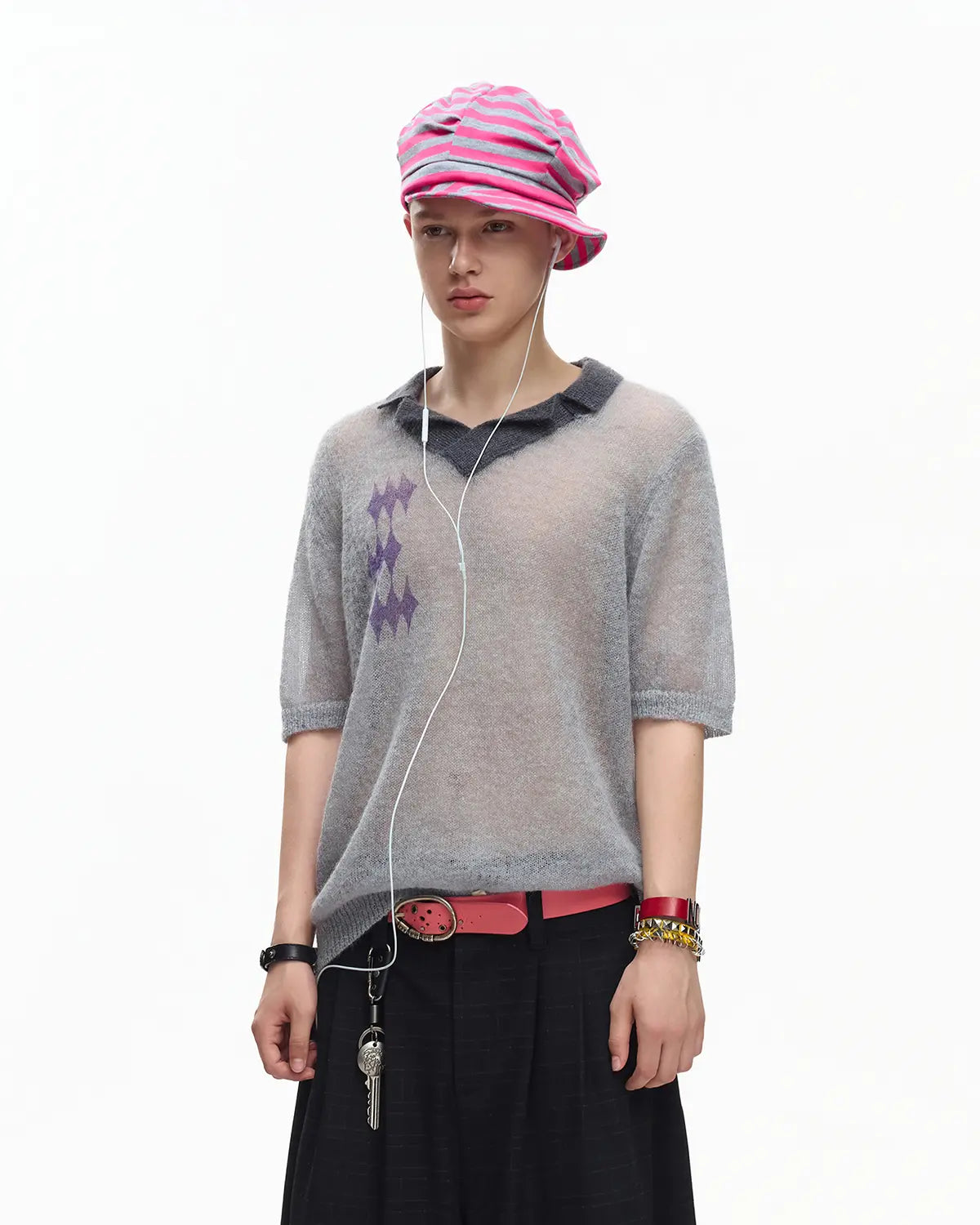 EMO Mohair Wool Knit Short Sleeve（Grey）