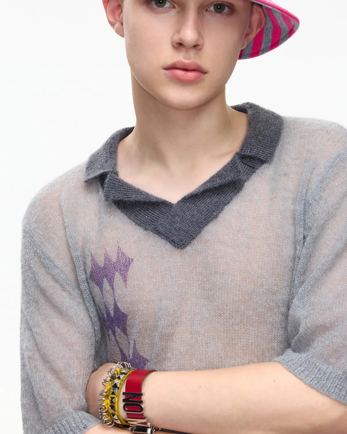 EMO Mohair Wool Knit Short Sleeve（Grey）