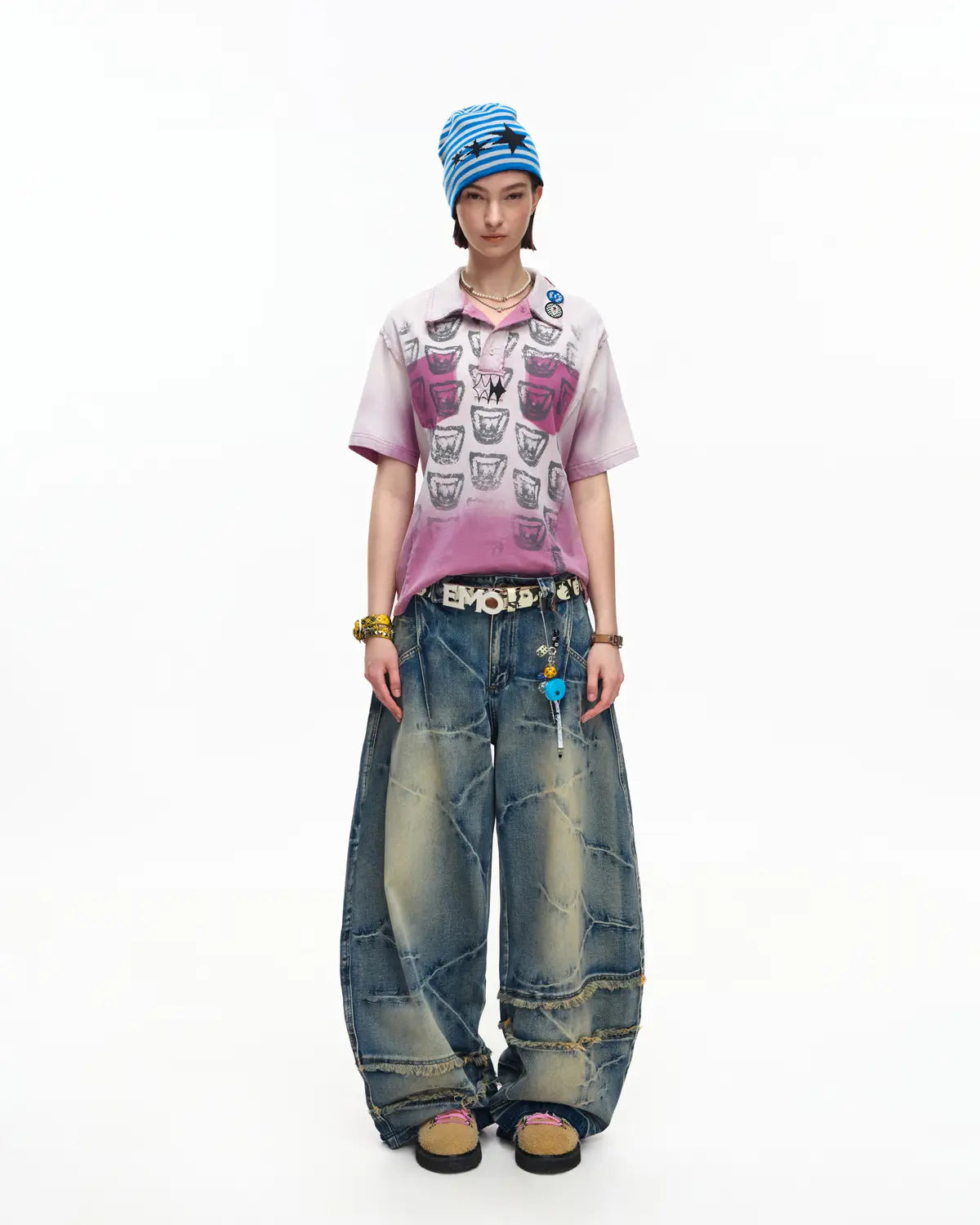 EMO “Taro Candy” Washed Cropped Polo Tee pink