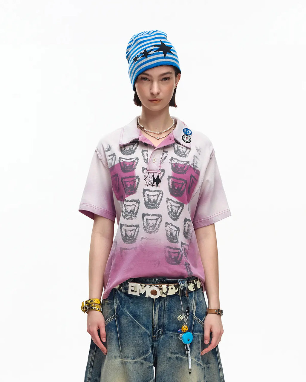 EMO “Taro Candy” Washed Cropped Polo Tee pink