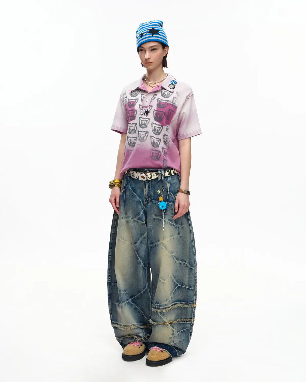 EMO “Taro Candy” Washed Cropped Polo Tee pink
