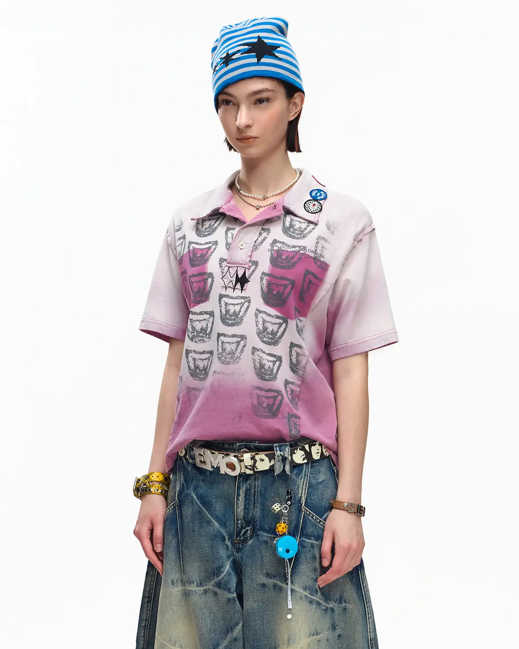 EMO “Taro Candy” Washed Cropped Polo Tee pink