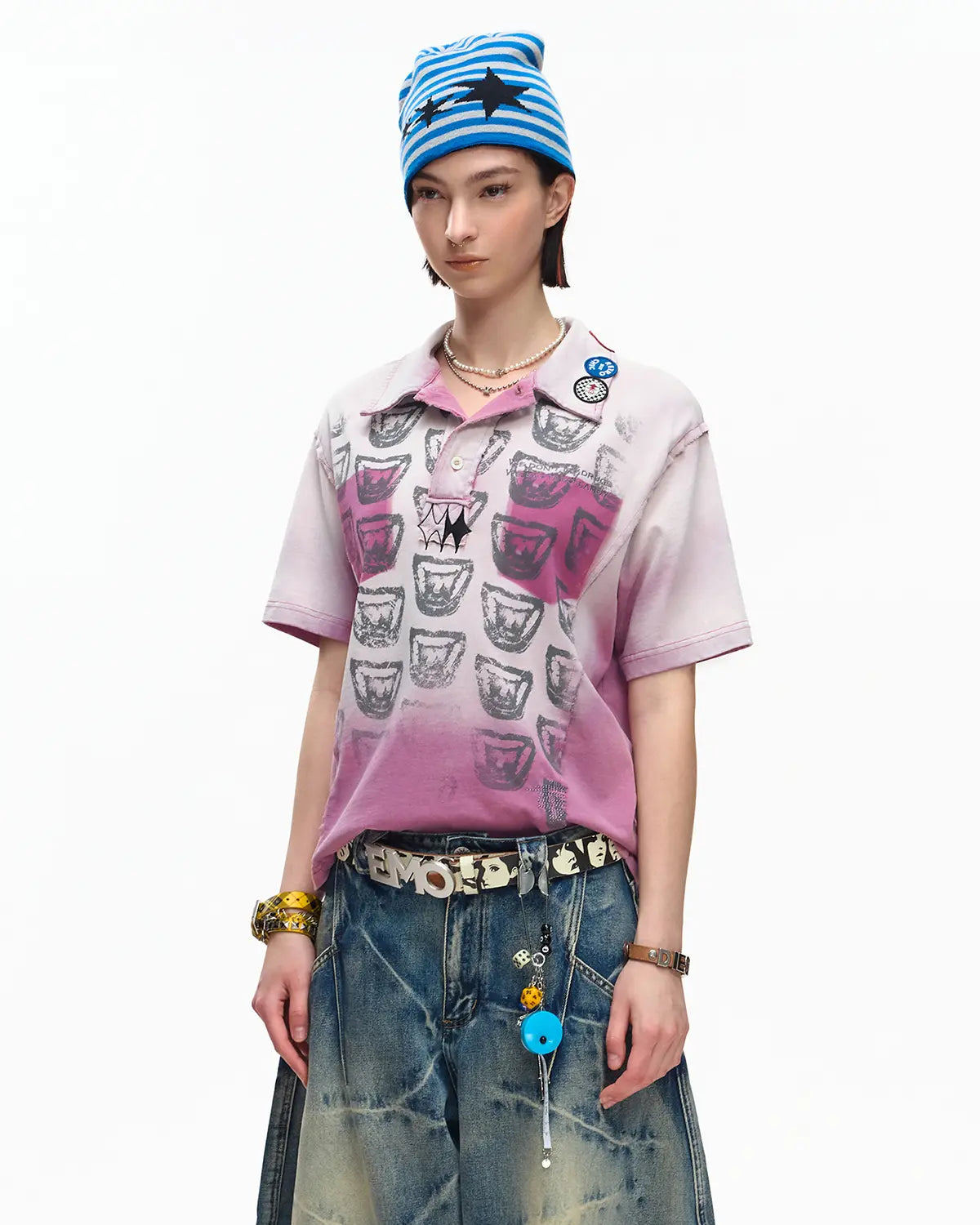 EMO “Taro Candy” Washed Cropped Polo Tee pink