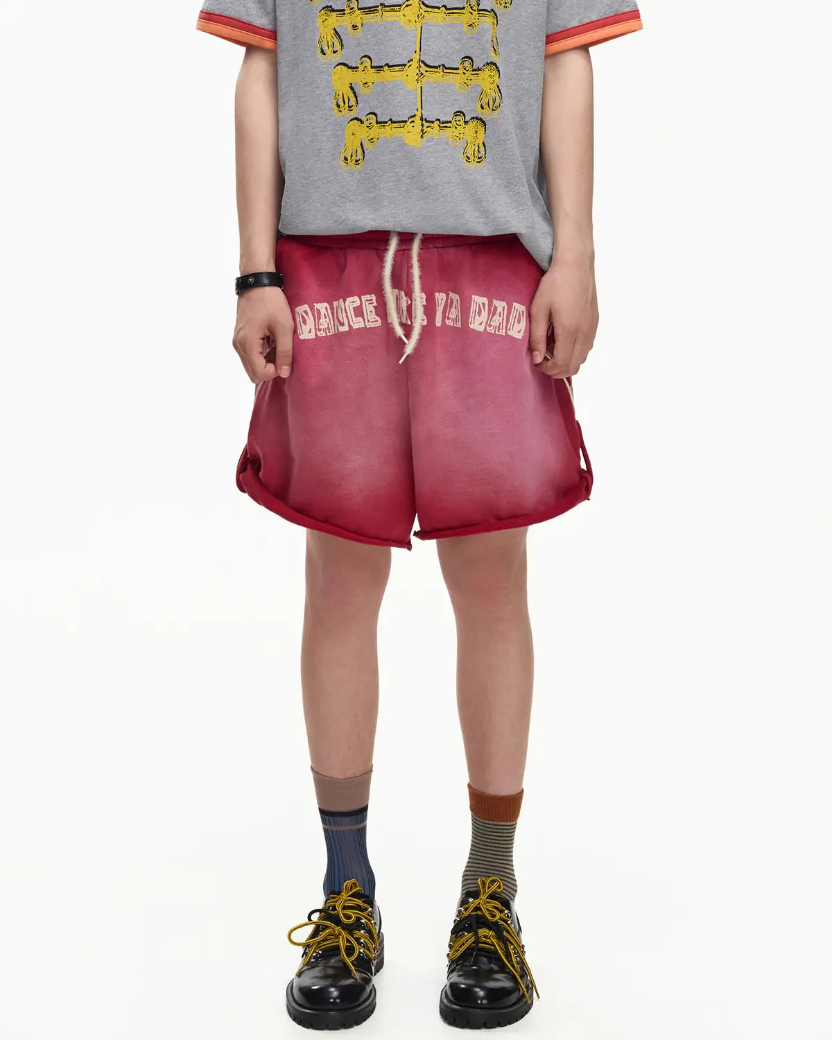 EMO Garment Washed Diamond Quilted Shorts Red
