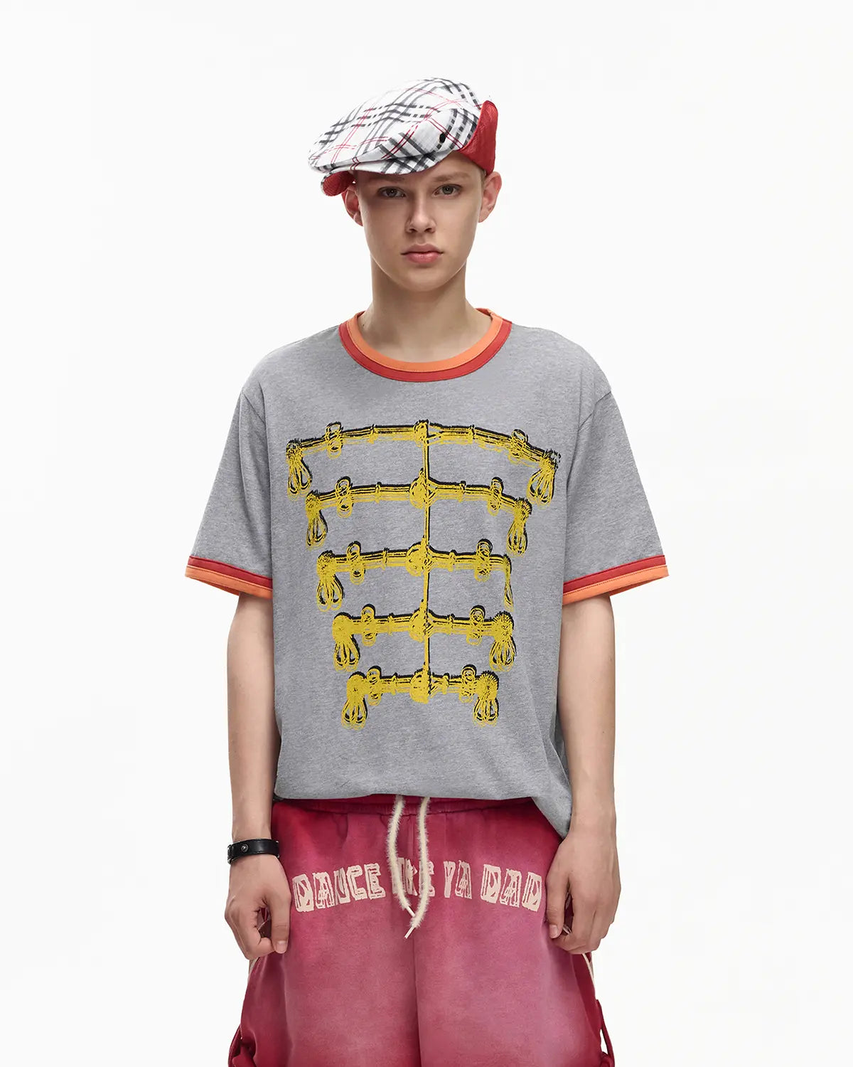 EMO Double-Layer Contrast Rib Print Slim Tee