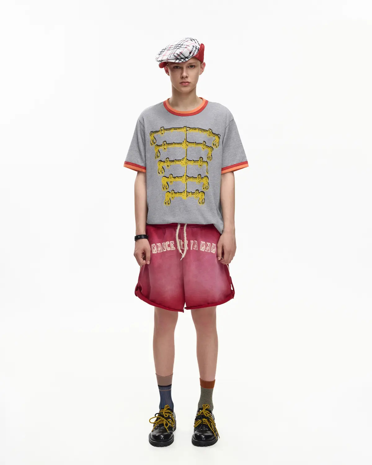 EMO Garment Washed Diamond Quilted Shorts Red