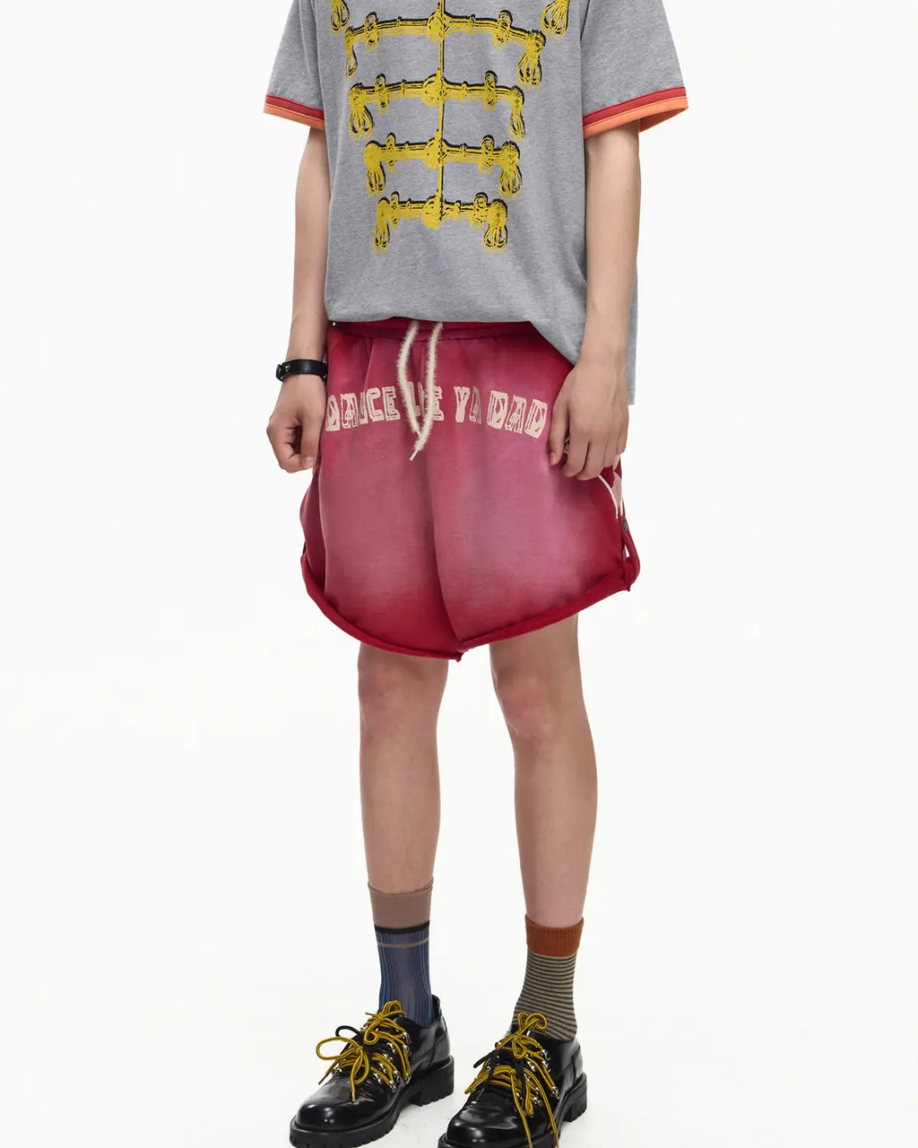 EMO Garment Washed Diamond Quilted Shorts Red