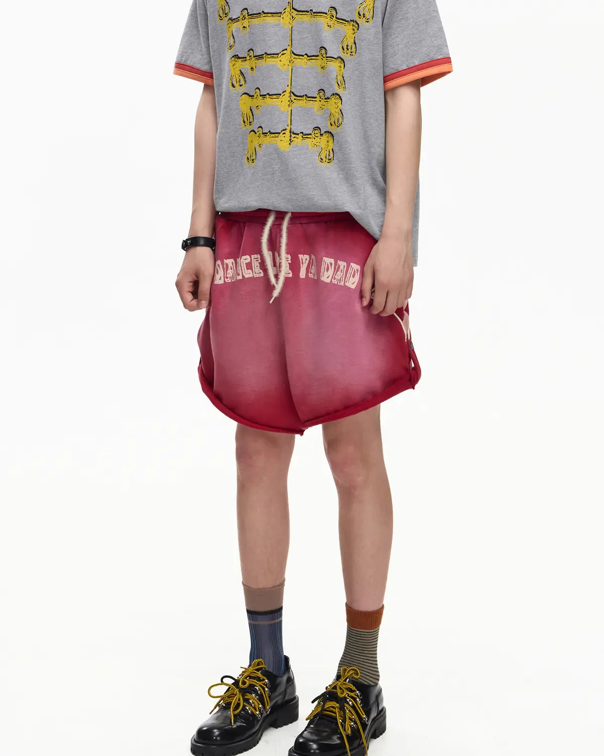 EMO Garment Washed Diamond Quilted Shorts Red