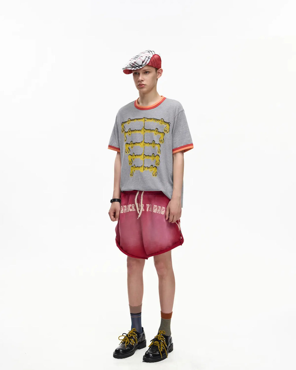 EMO Double-Layer Contrast Rib Print Slim Tee