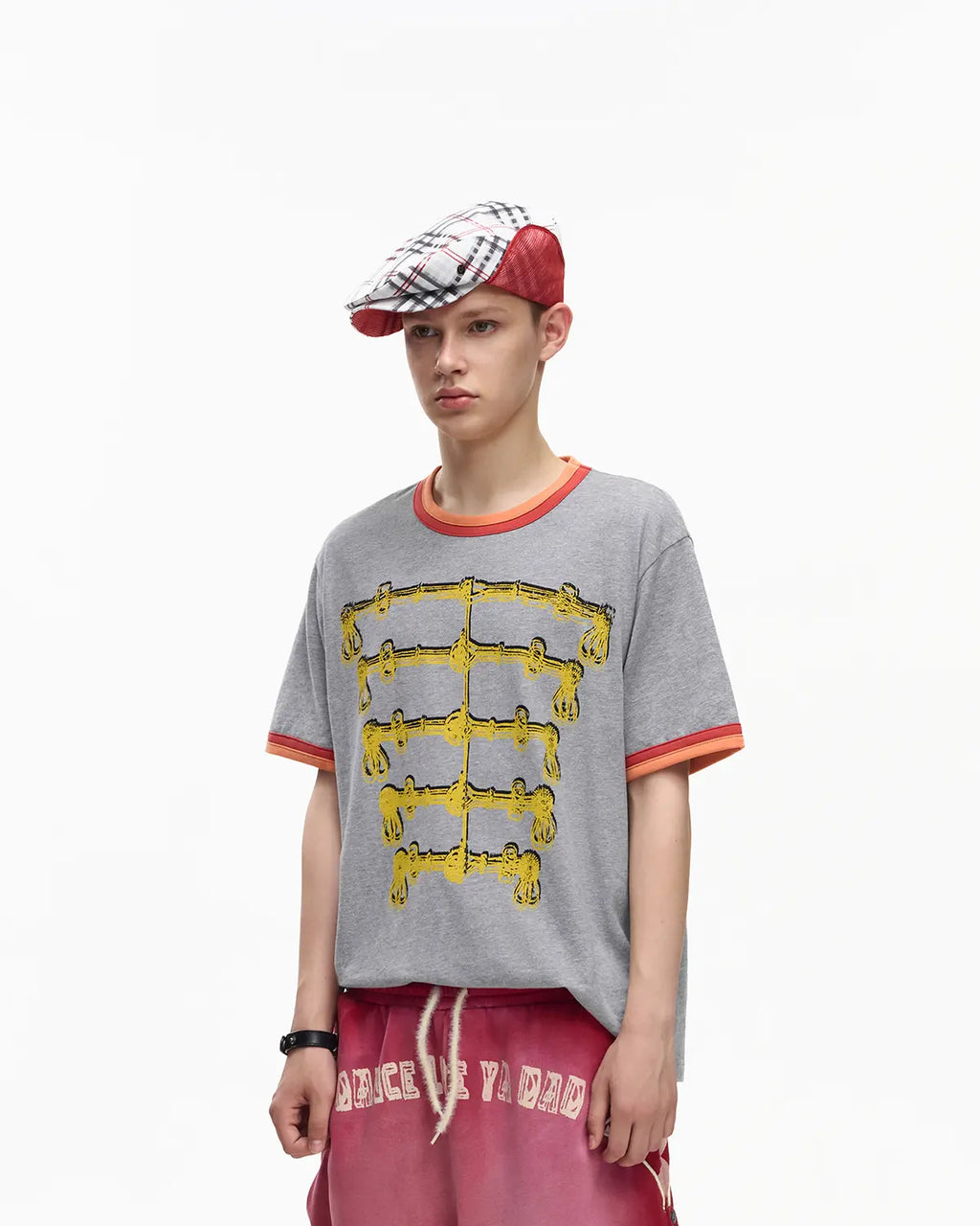 EMO Double-Layer Contrast Rib Print Slim Tee