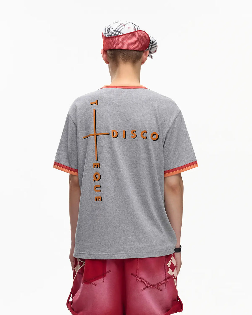 EMO Double-Layer Contrast Rib Print Slim Tee