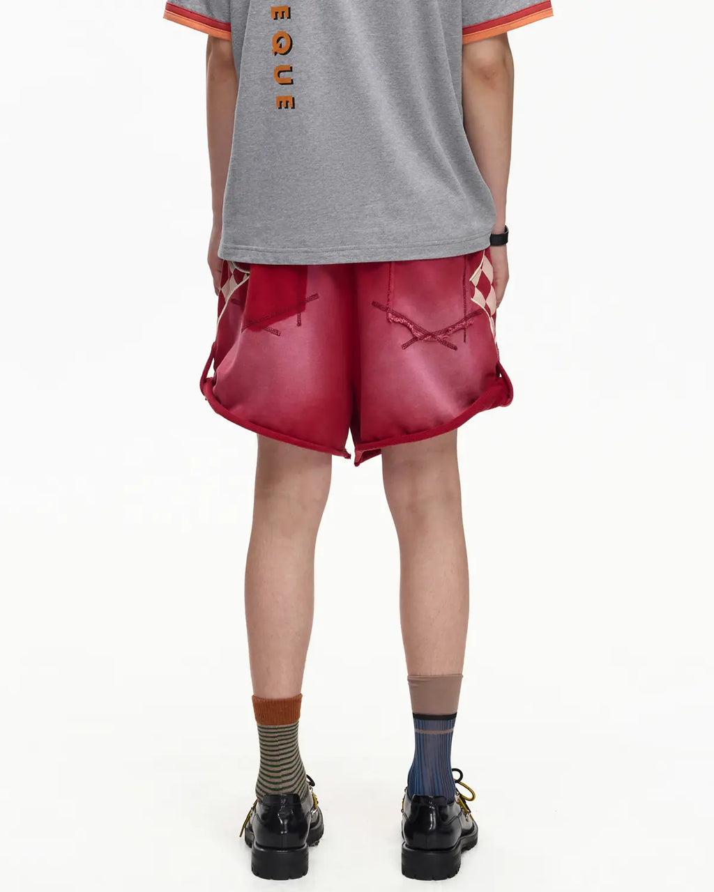 EMO Garment Washed Diamond Quilted Shorts Red