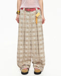 EMO Vintage Plaid Balloon Trousers Beige