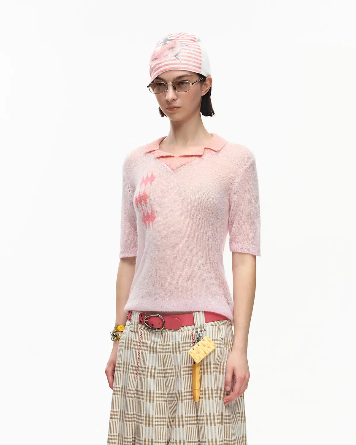 EMO Mohair Wool Knit Short Sleeve（Pink）