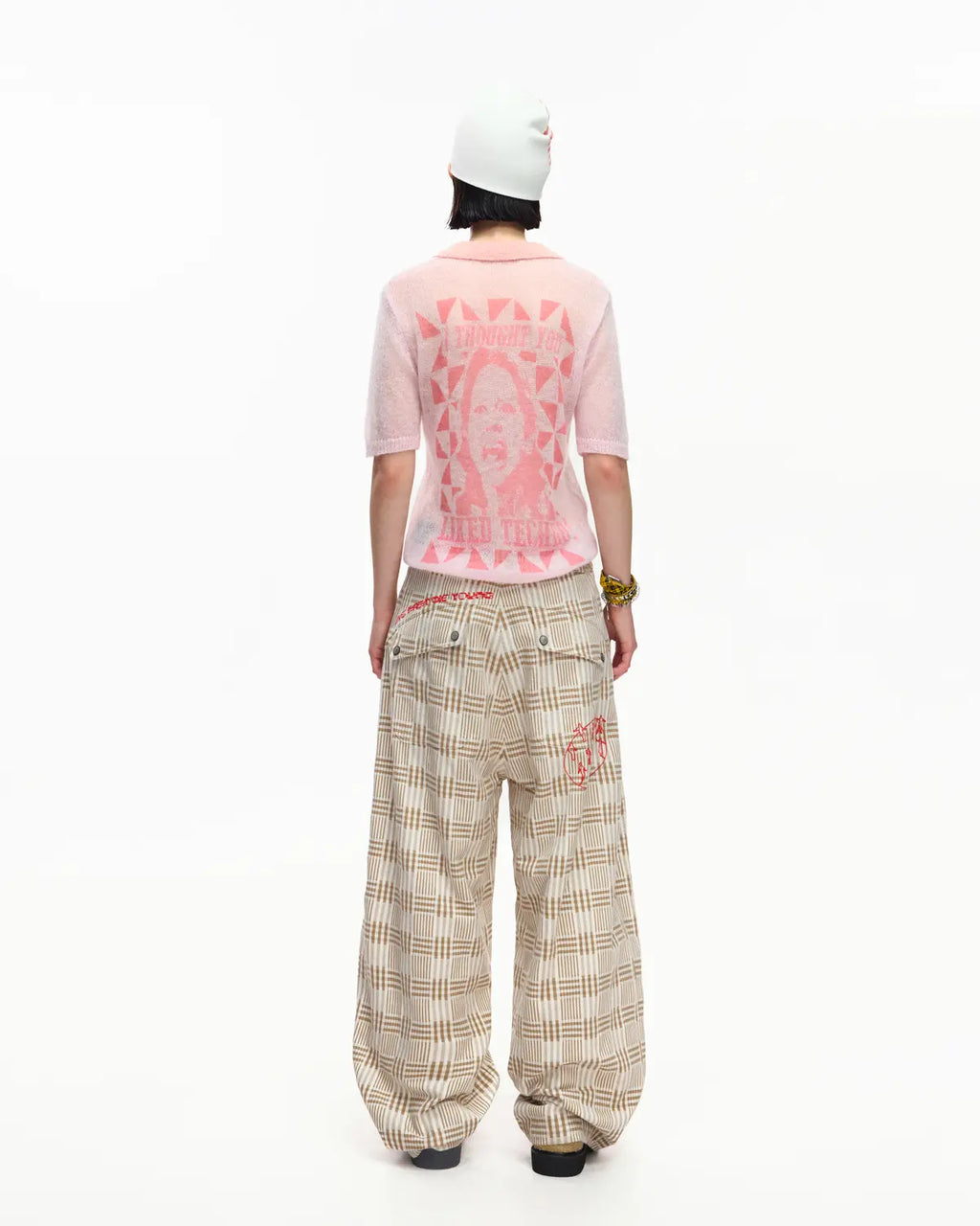 EMO Vintage Plaid Balloon Trousers Beige