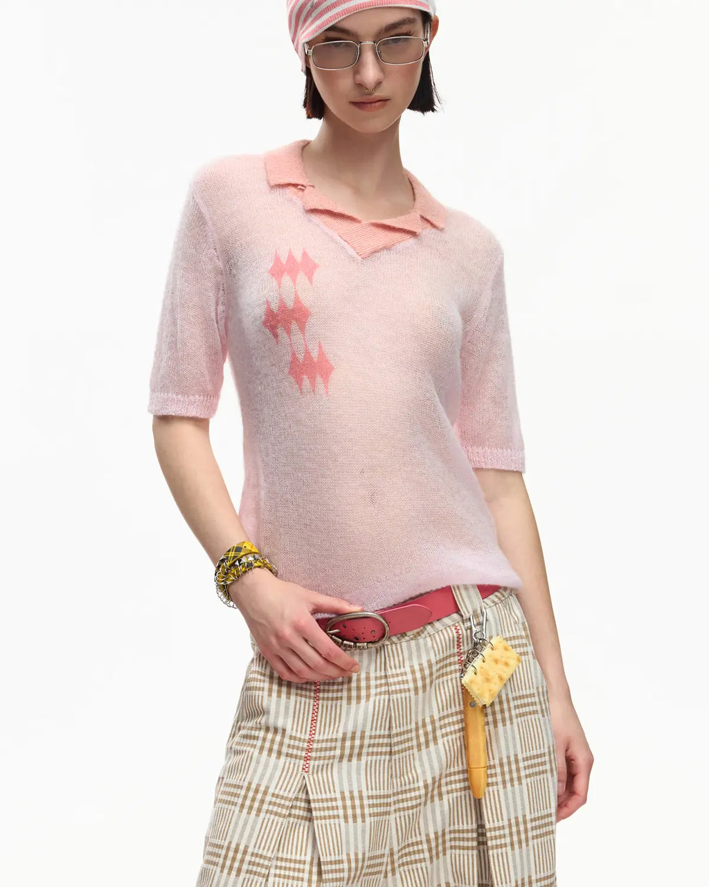 EMO Mohair Wool Knit Short Sleeve（Pink）