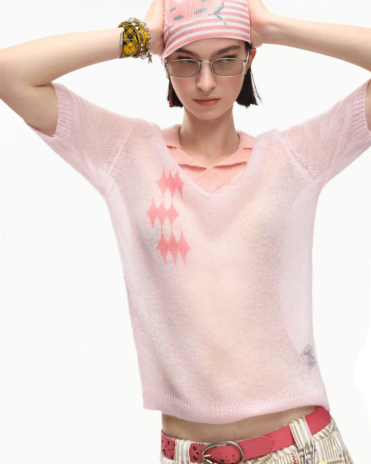 EMO Mohair Wool Knit Short Sleeve（Pink）