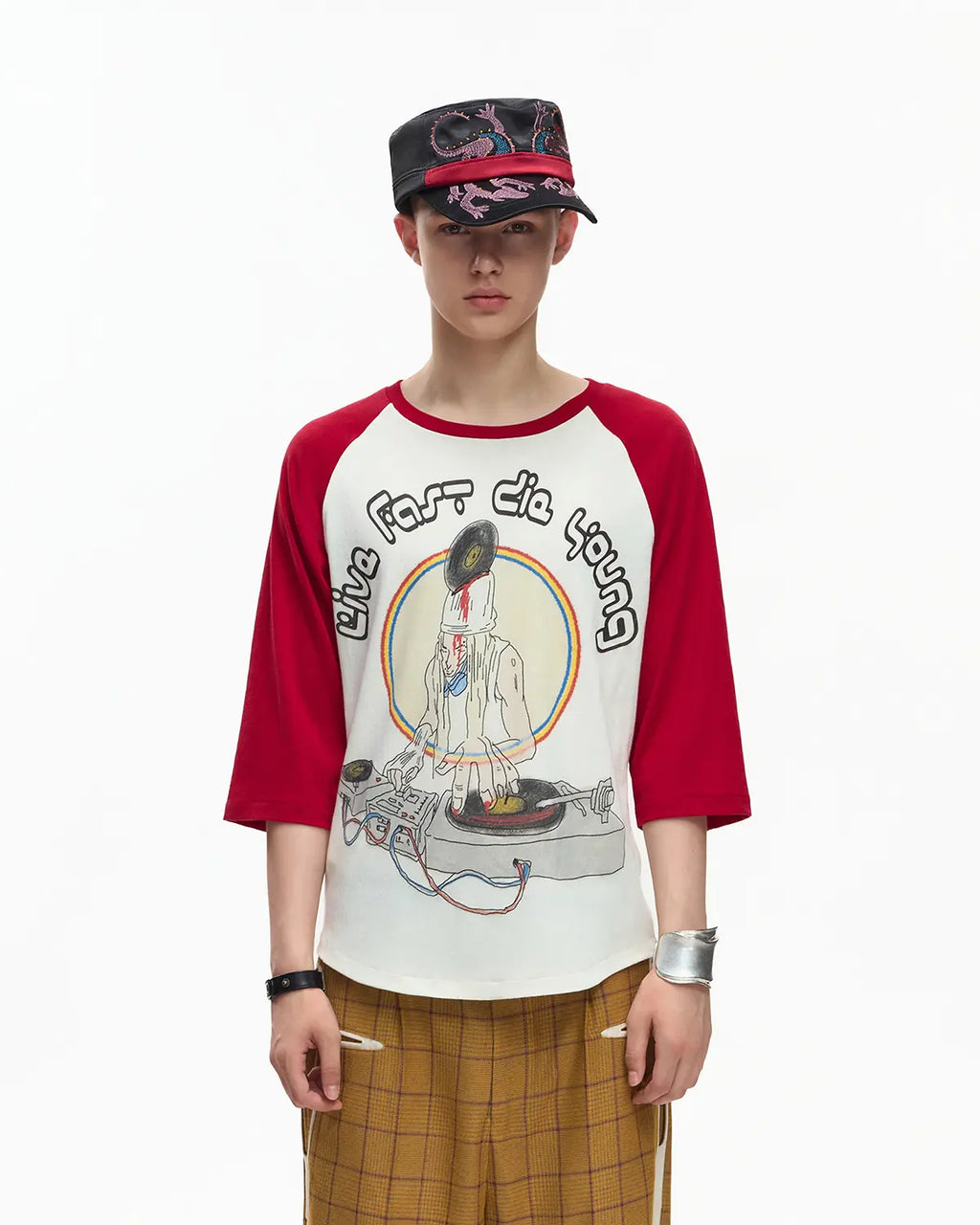 EMO 3/4 Sleeve Raglan Graphic Tee Red