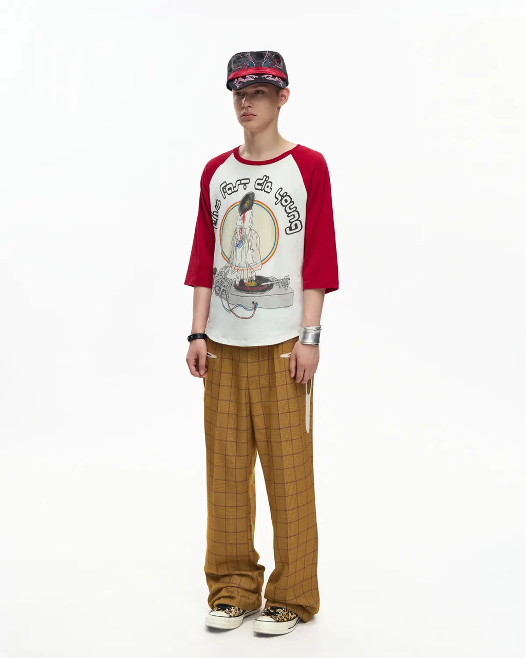 EMO 3/4 Sleeve Raglan Graphic Tee Red