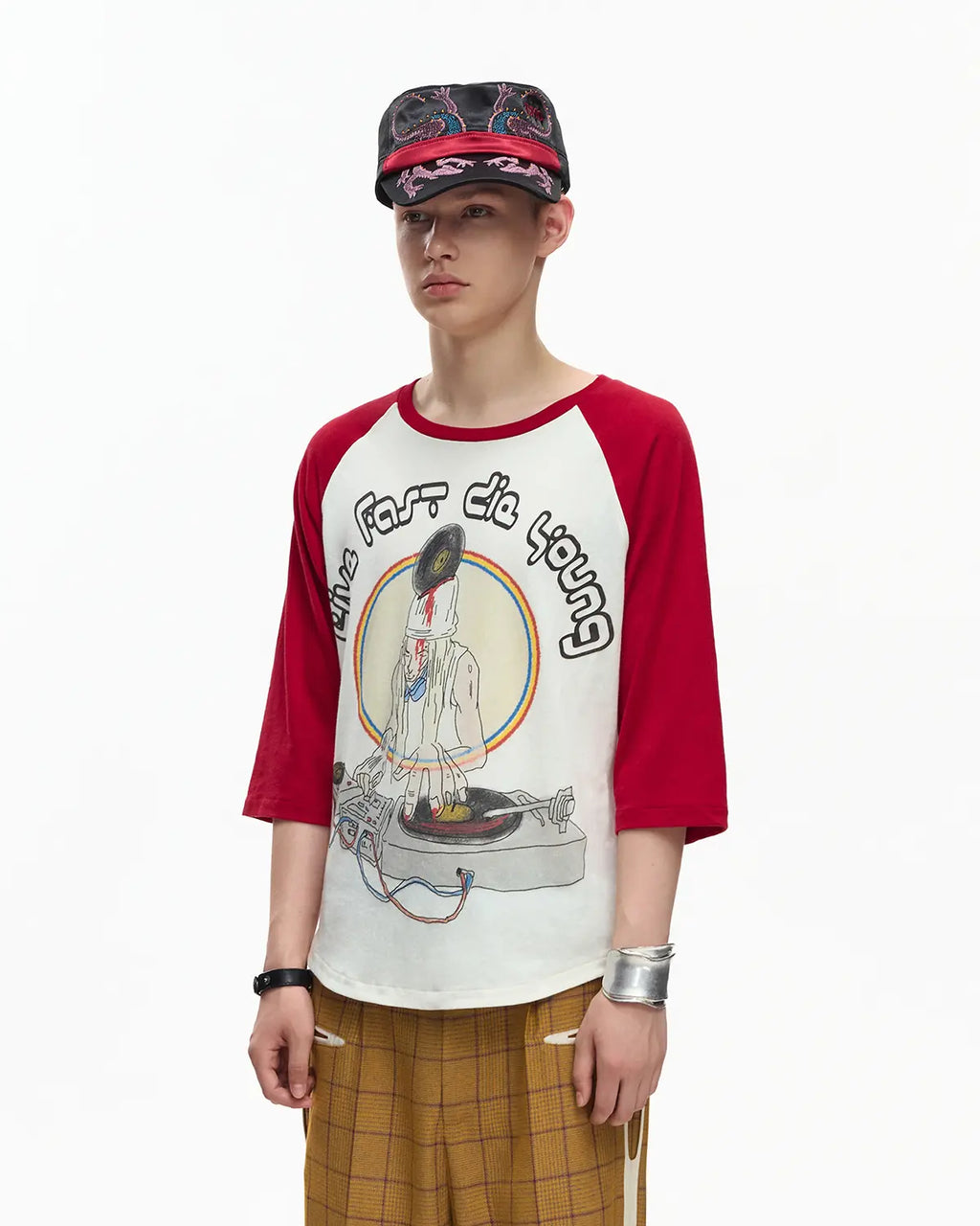 EMO 3/4 Sleeve Raglan Graphic Tee Red