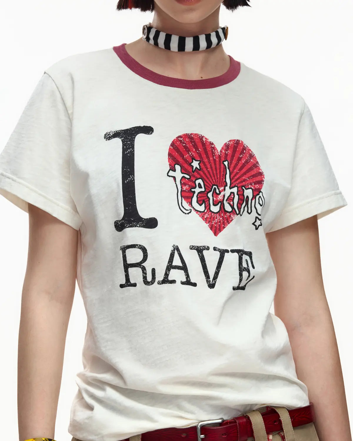 EMO “I Love Techno” Slub Print Tee White
