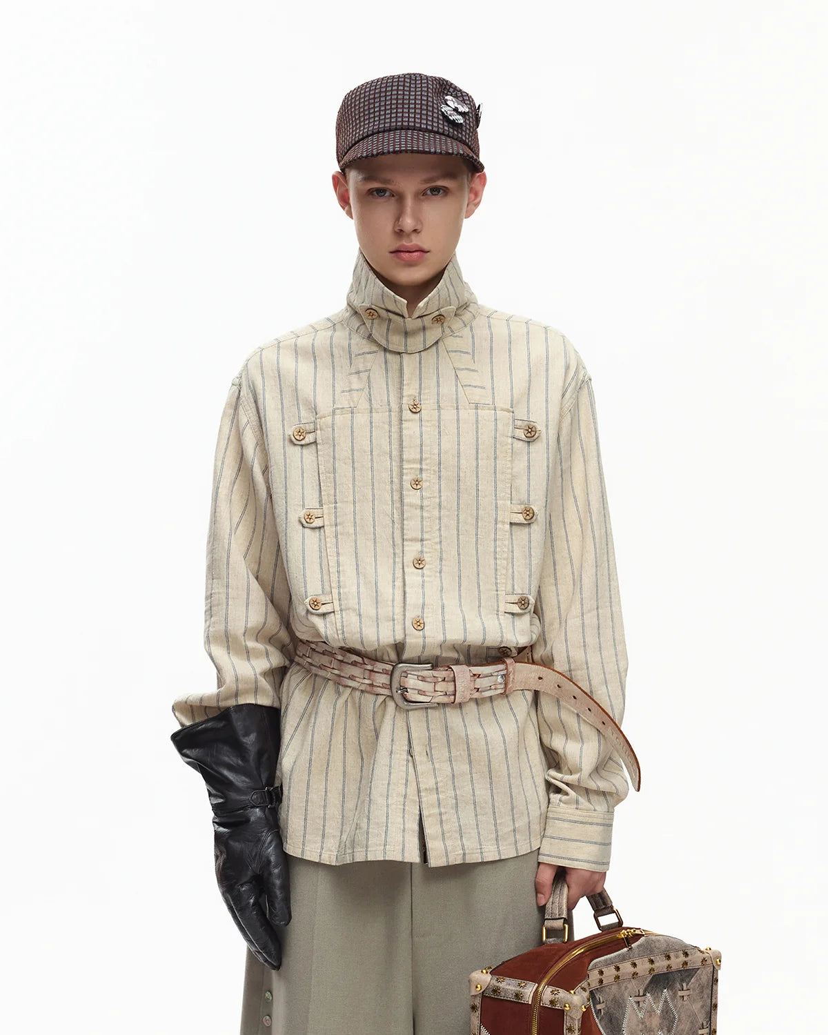 EMO Napoleon Double-Breasted Vertical-Striped Shirt