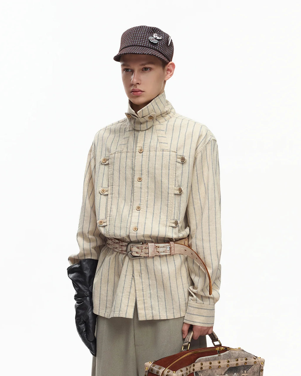 EMO Napoleon Double-Breasted Vertical-Striped Shirt