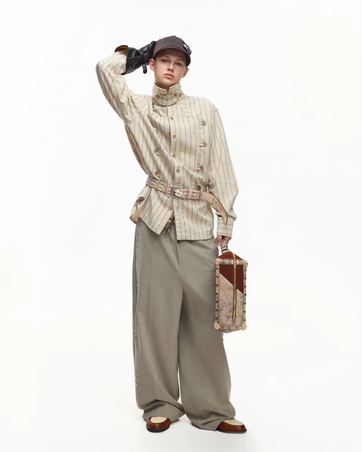 EMO Napoleon Double-Breasted Vertical-Striped Shirt