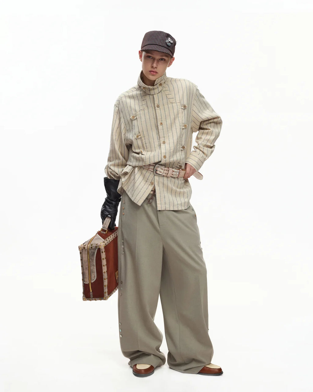 EMO Napoleon Double-Breasted Vertical-Striped Shirt