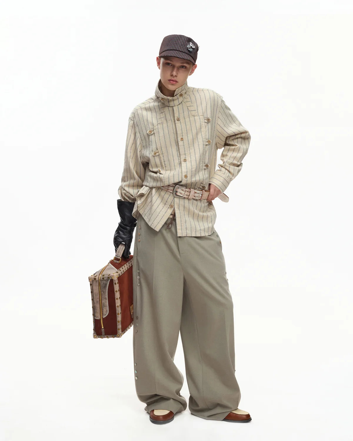 EMO Napoleon Double-Breasted Vertical-Striped Shirt