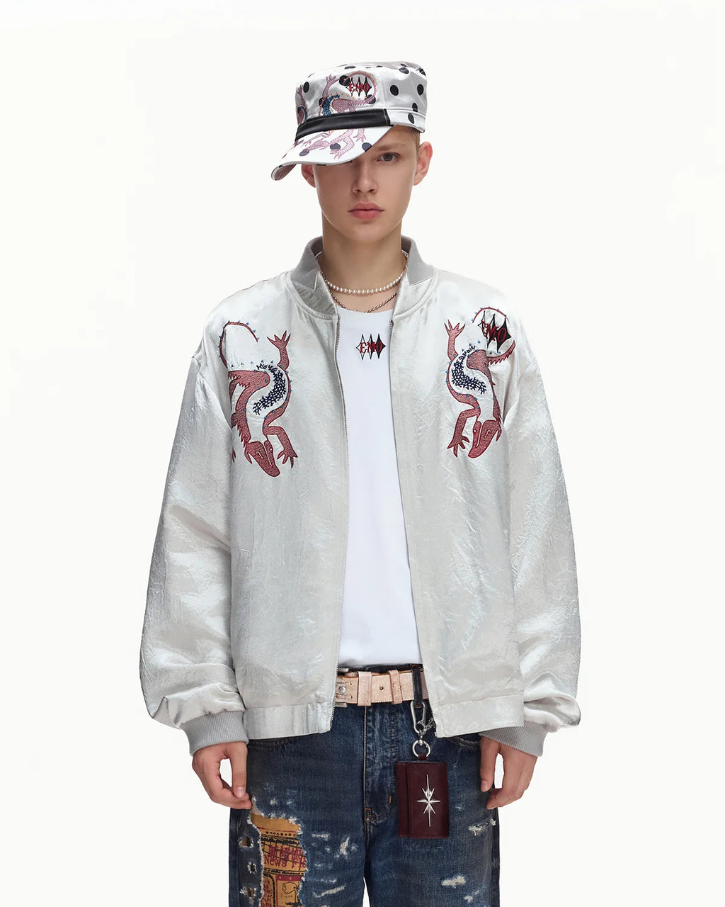 EMO Mirrored Tiger-Stripe Sukajan Jacket Gray