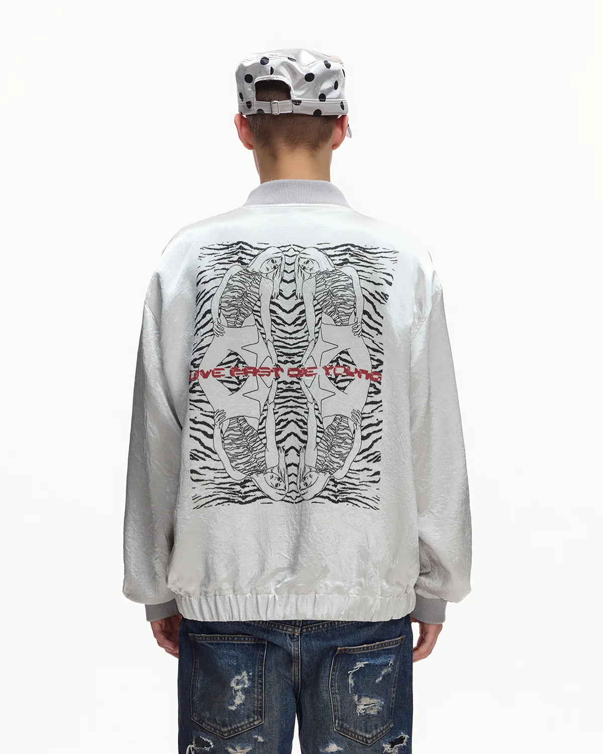 EMO Mirrored Tiger-Stripe Sukajan Jacket Gray