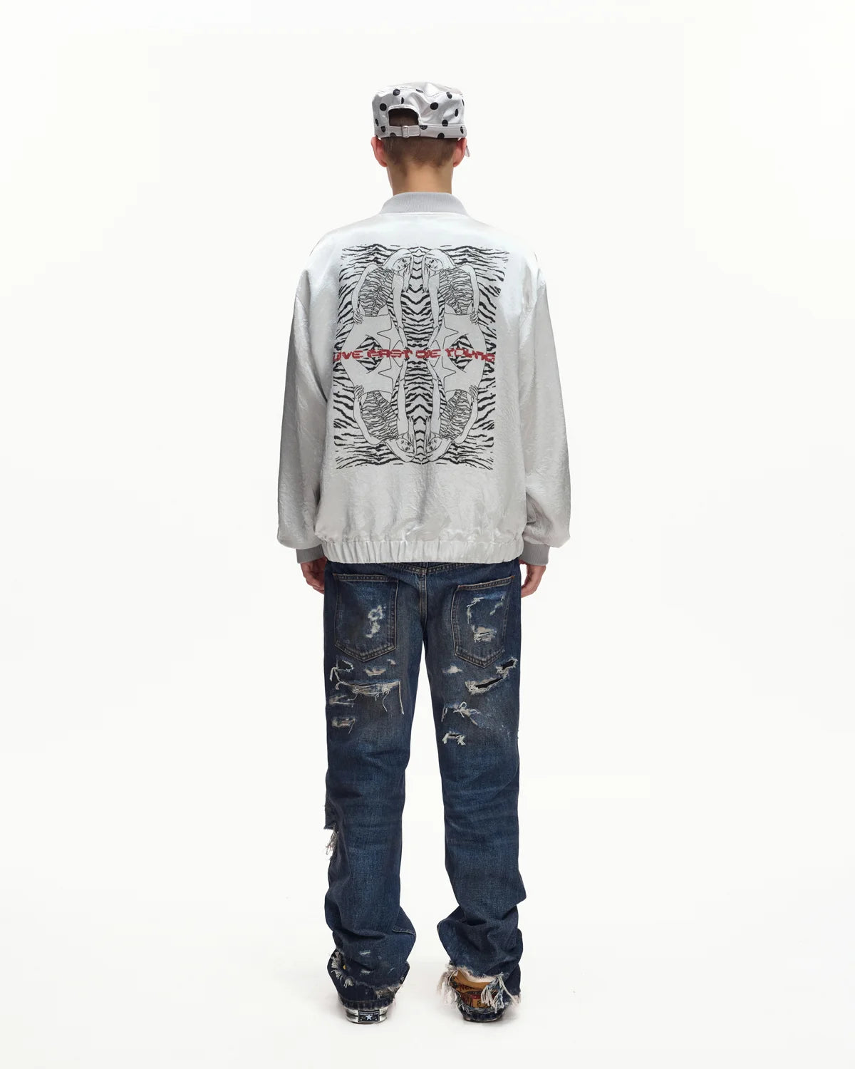 EMO Mirrored Tiger-Stripe Sukajan Jacket Gray