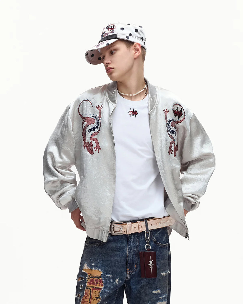 EMO Mirrored Tiger-Stripe Sukajan Jacket Gray