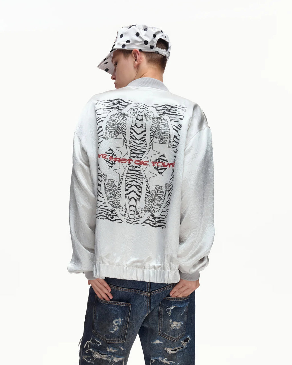 EMO Mirrored Tiger-Stripe Sukajan Jacket Gray