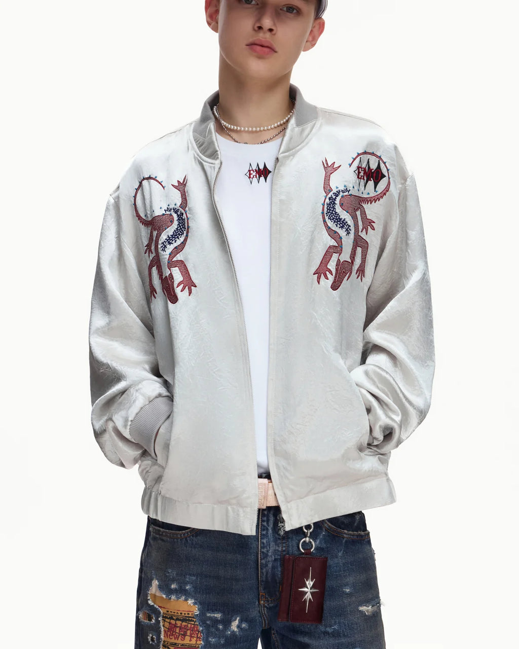 EMO Mirrored Tiger-Stripe Sukajan Jacket Gray