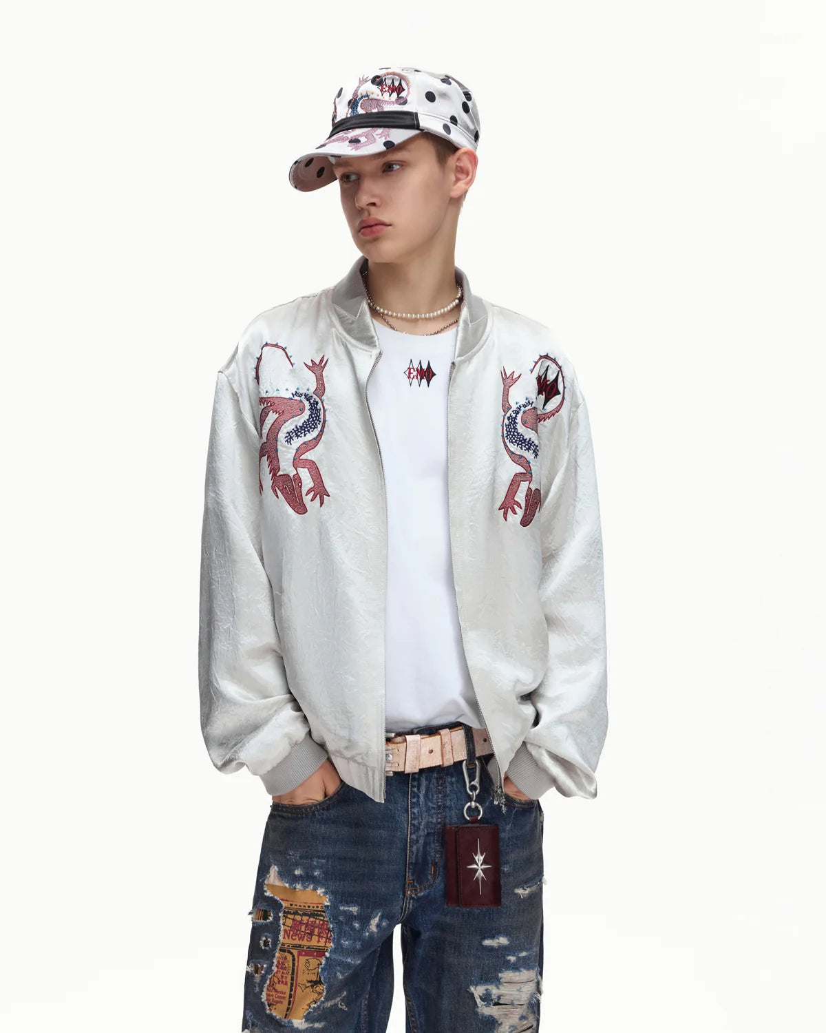 EMO Mirrored Tiger-Stripe Sukajan Jacket Gray