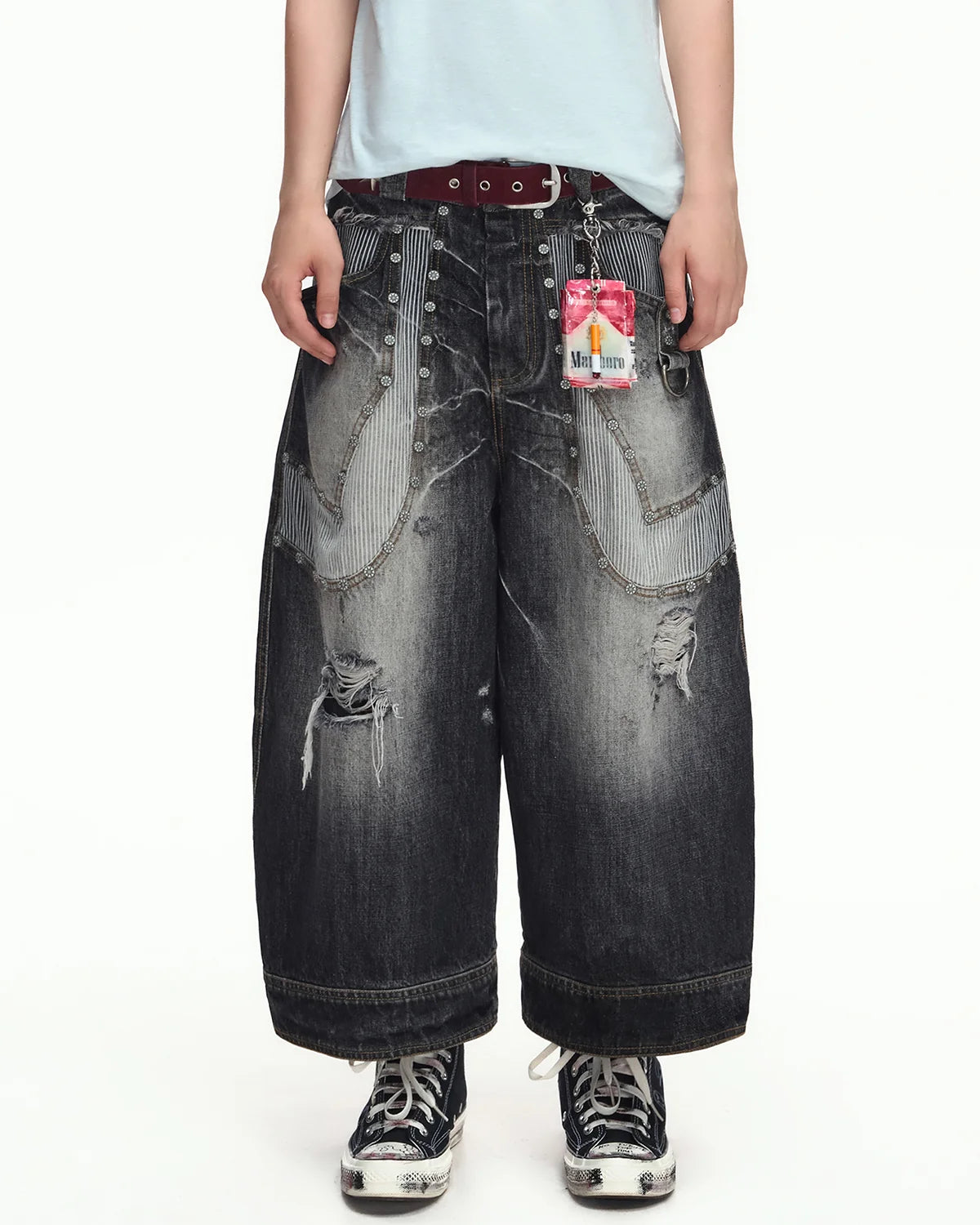 EMO Washed Denim Panel Cropped Jeans