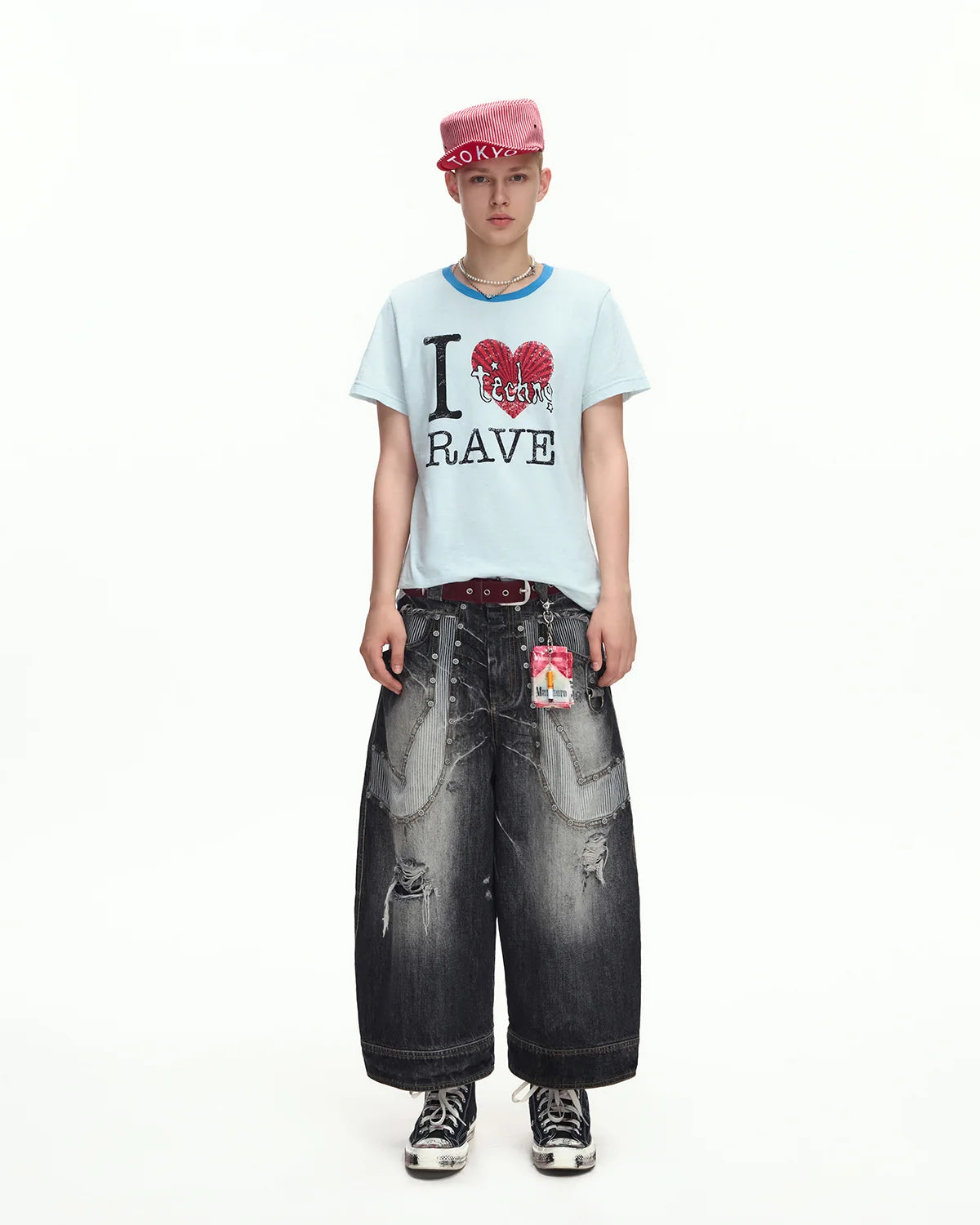 EMO Washed Denim Panel Cropped Jeans