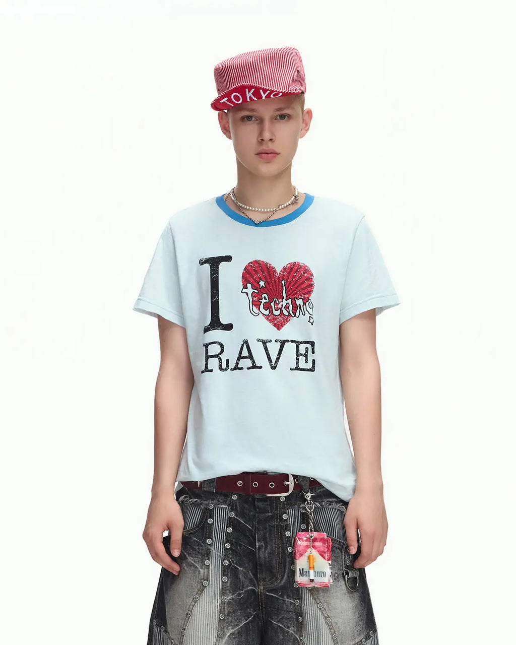 EMO “I Love Techno” Slub Print Tee（blue）
