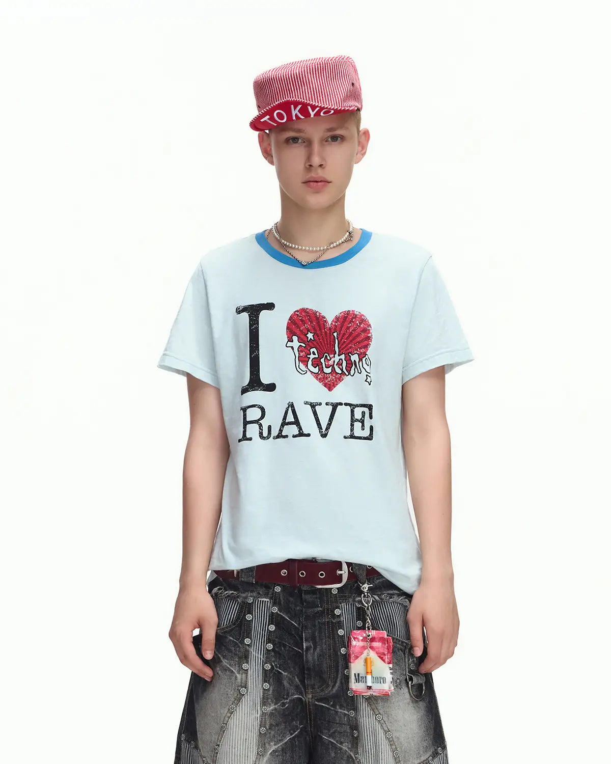 EMO “I Love Techno” Slub Print Tee（blue）