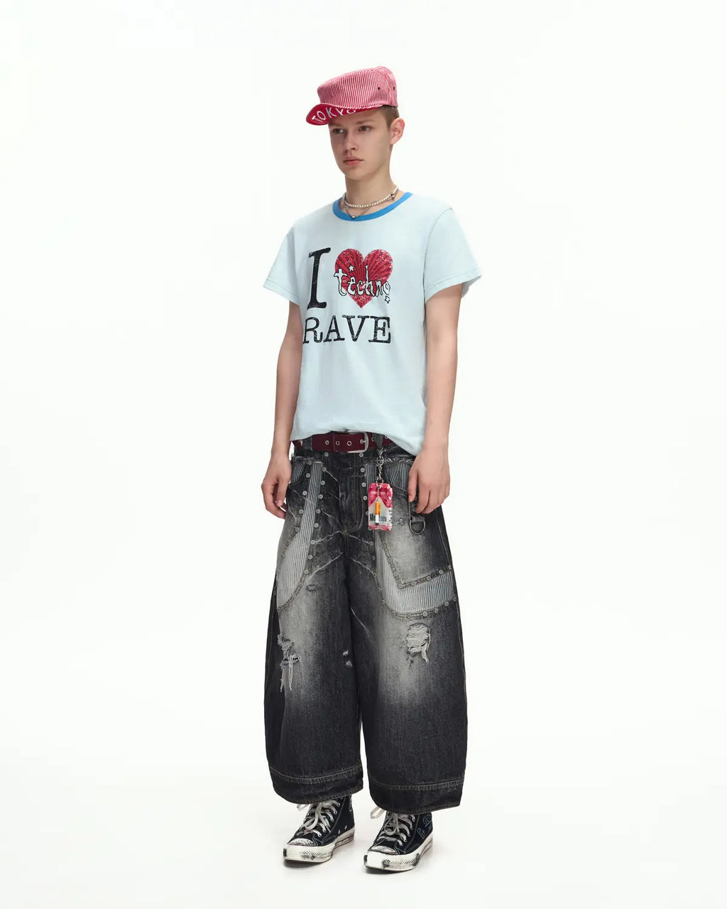 EMO “I Love Techno” Slub Print Tee（blue）