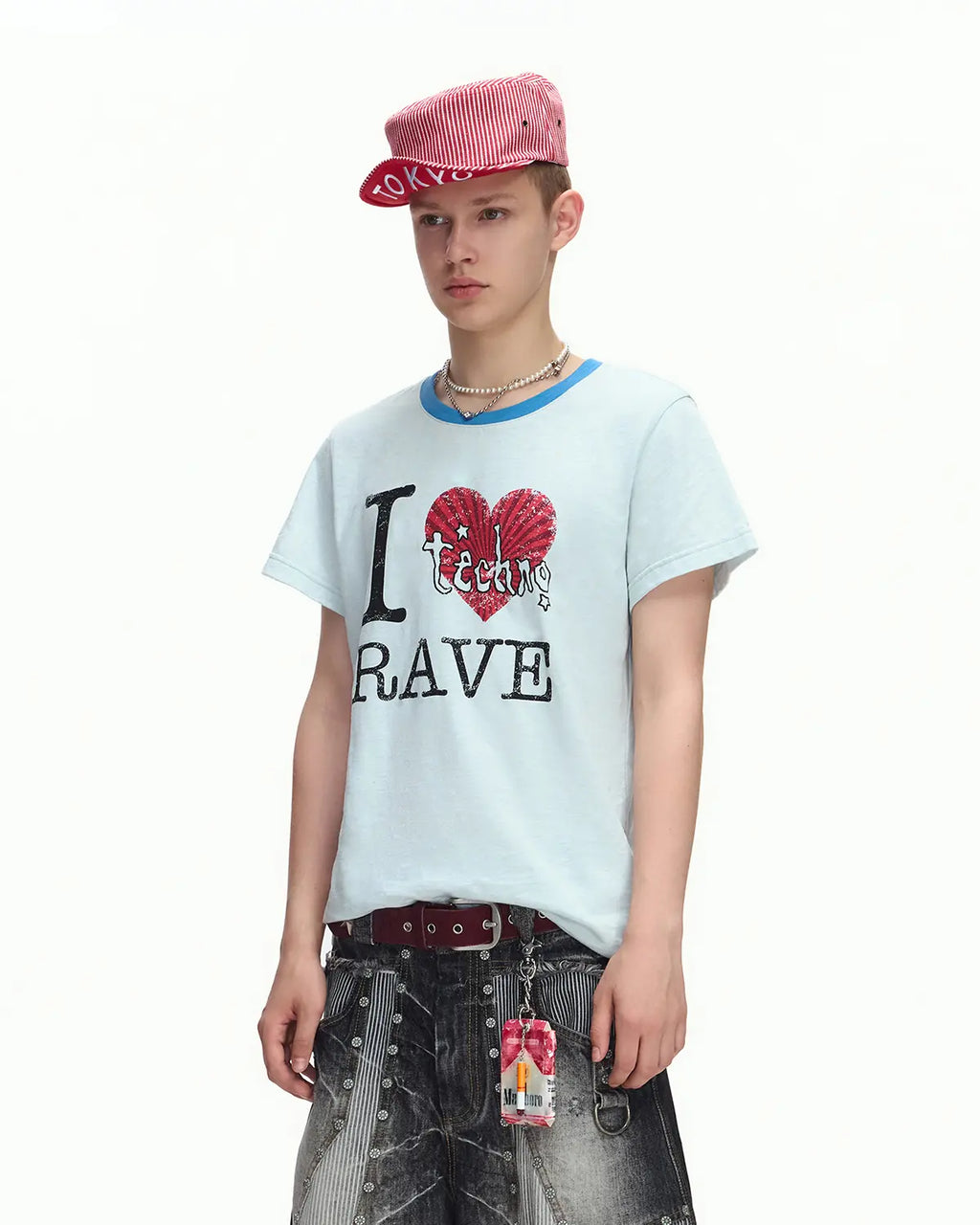 EMO “I Love Techno” Slub Print Tee（blue）