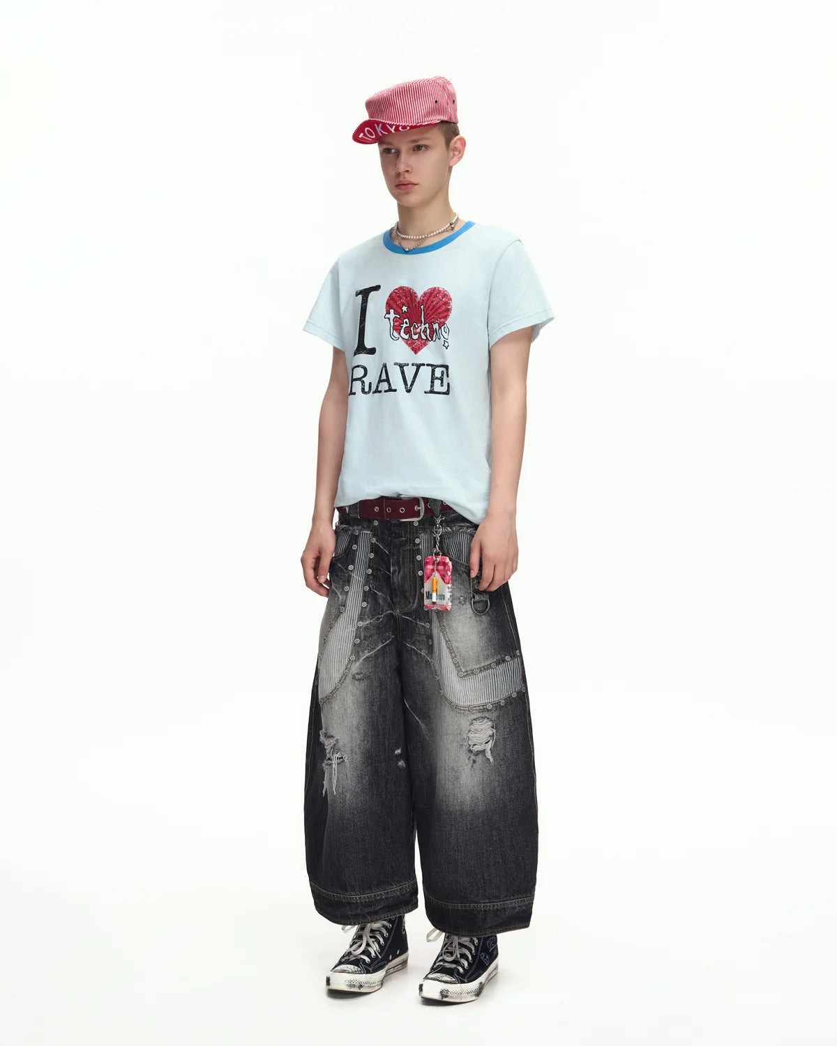 EMO Washed Denim Panel Cropped Jeans