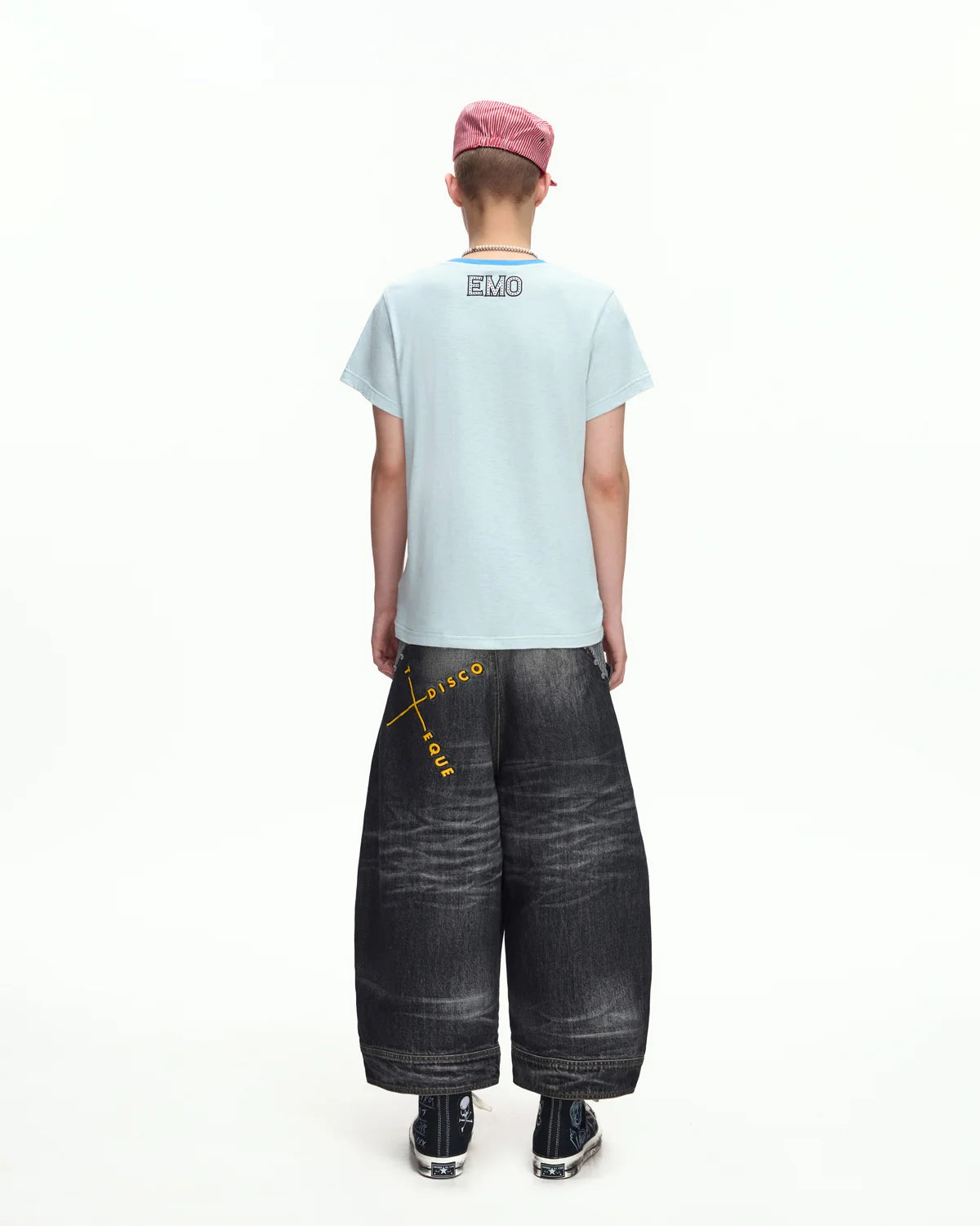 EMO Washed Denim Panel Cropped Jeans