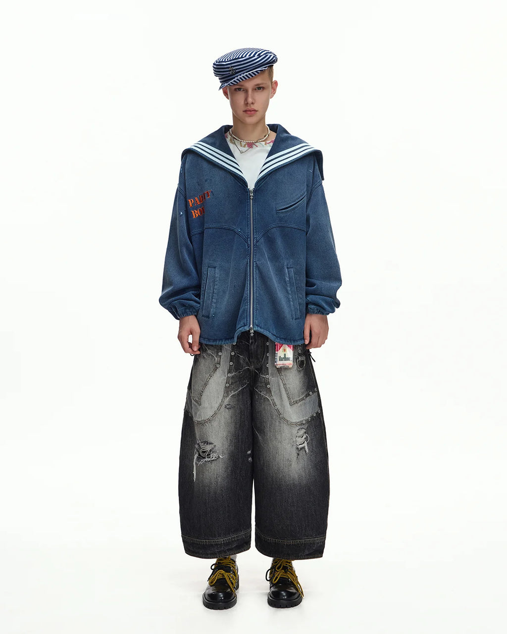 EMO Sailor-Collar Double-Zip Sweatshirt Jacket