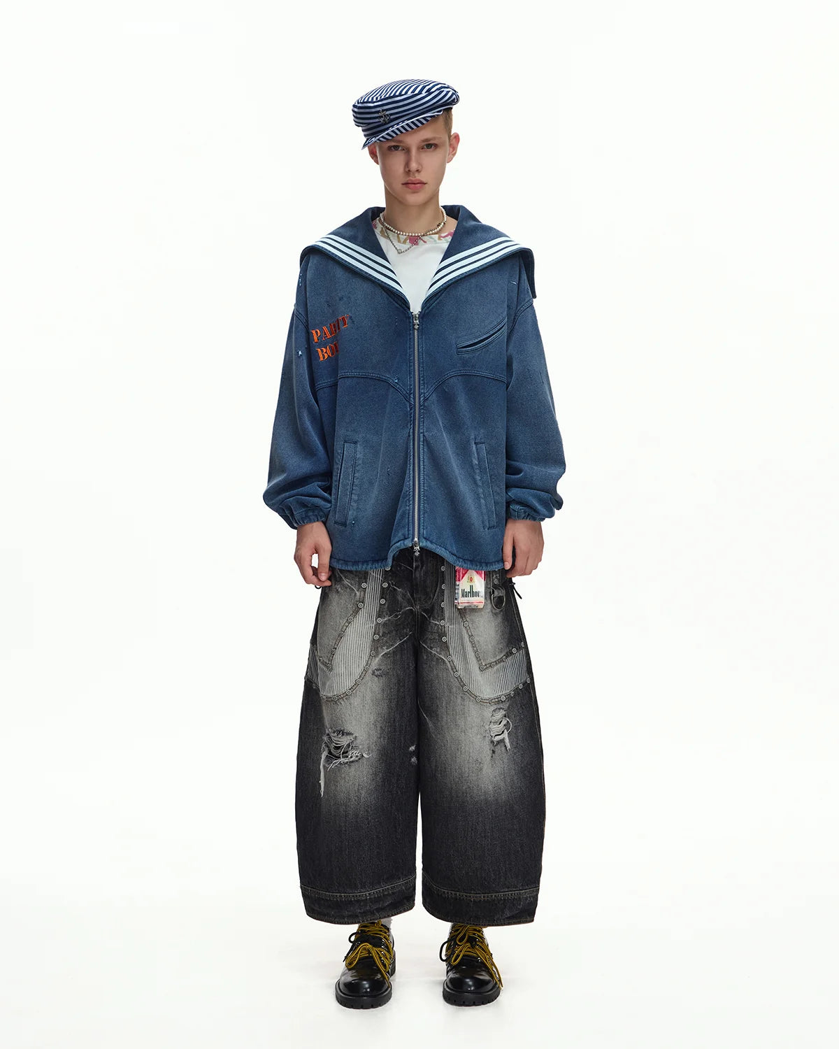 EMO Sailor-Collar Double-Zip Sweatshirt Jacket