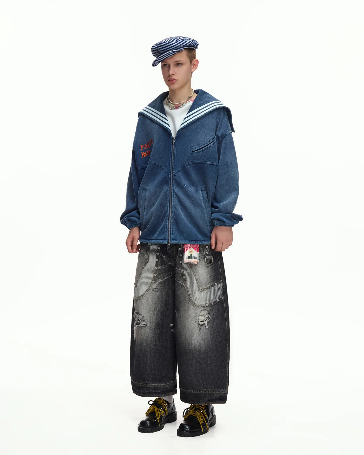 EMO Sailor-Collar Double-Zip Sweatshirt Jacket