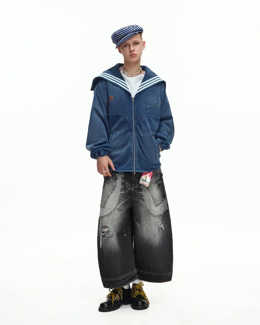 EMO Sailor-Collar Double-Zip Sweatshirt Jacket